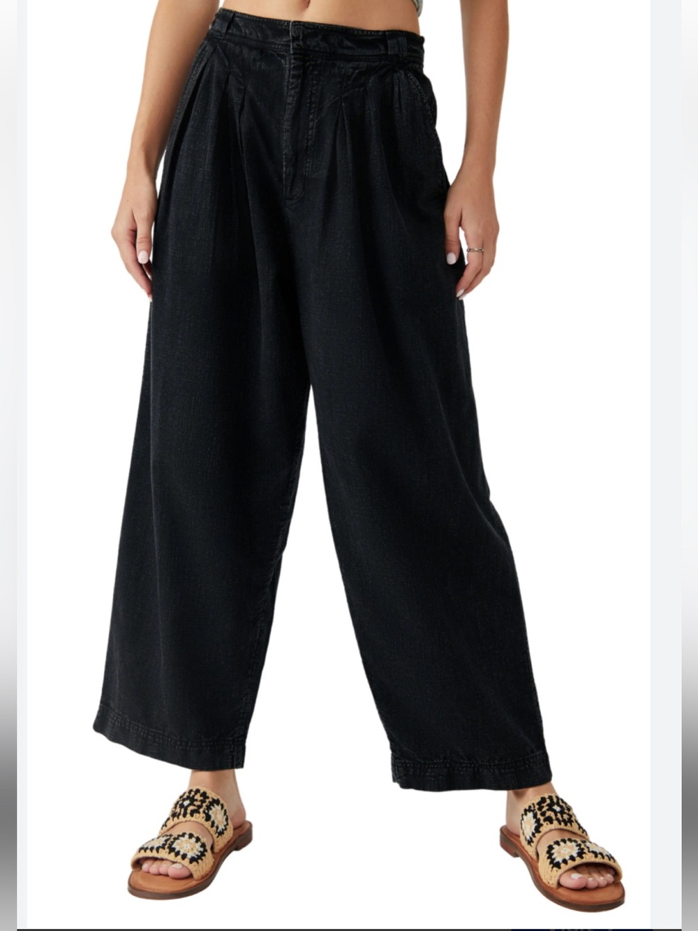 Free People Black Wide-Leg Cotton Jeans